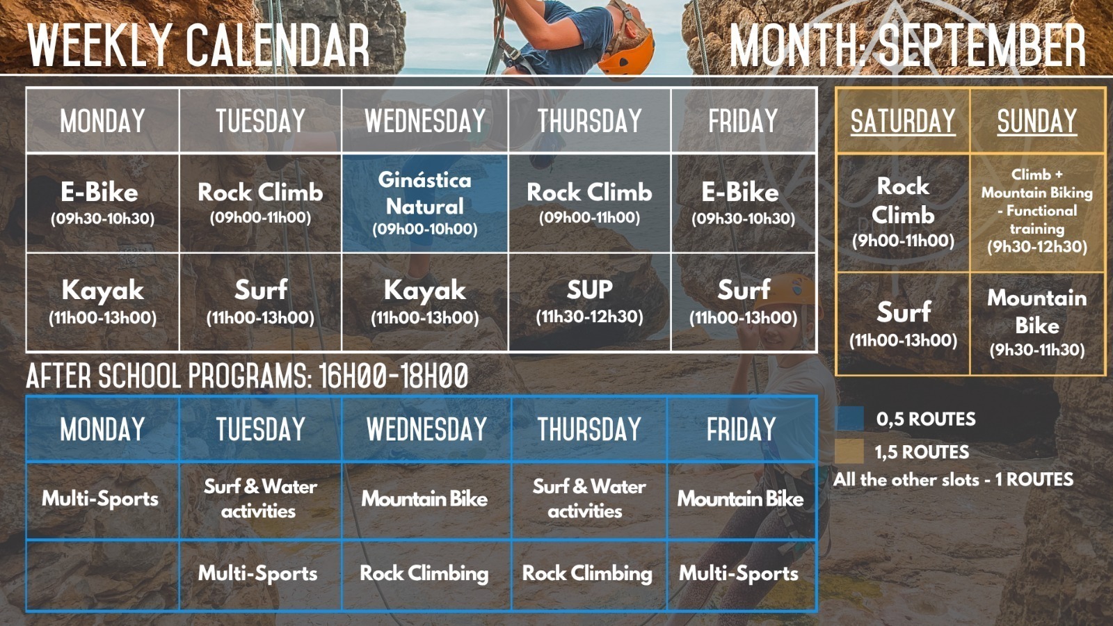 Routes Club weekly calendar - September 2026